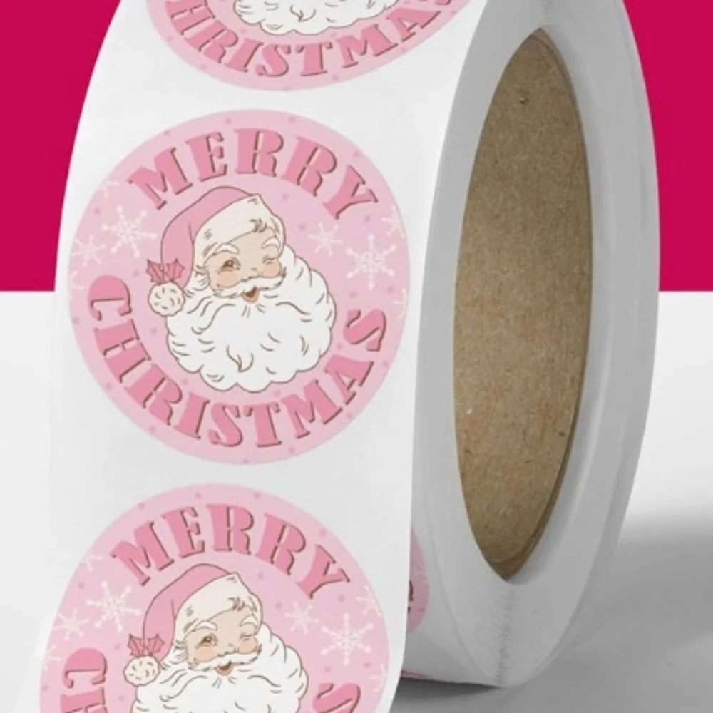 Pink Santa Merry Christmas Stickers
